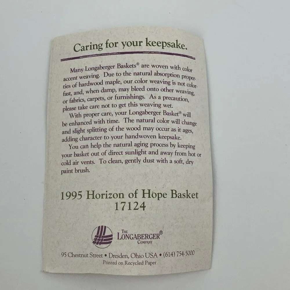 Longaberger Horizon Of Hope Basket Set 1995 | /w Liner Home Decor VTG (17124)